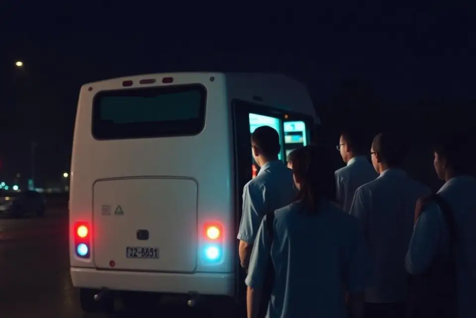 Sabah vardiyası için servis aracına binen personel